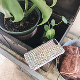 Funda brillante para iPhone con diseño de serpiente holográfica plateada